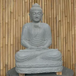 Sitzender Buddha aus Flussstein in Dhyana-Stellung - Geste der Meditation, H.100 cm, natur. 